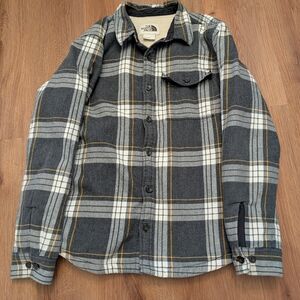 The North Face Campshire Sherpa Lined Plaid Jacket In Size L Gray&Yellow Outdoor